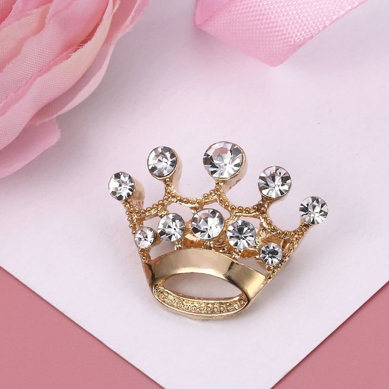 LUOEM 12 Pieces Crown Brooch Pin Fashion Diamante Wedding Party Pageant Tiara Crown Corsage for Wedding Valentine's Day Supplies (Gold) - Image 4